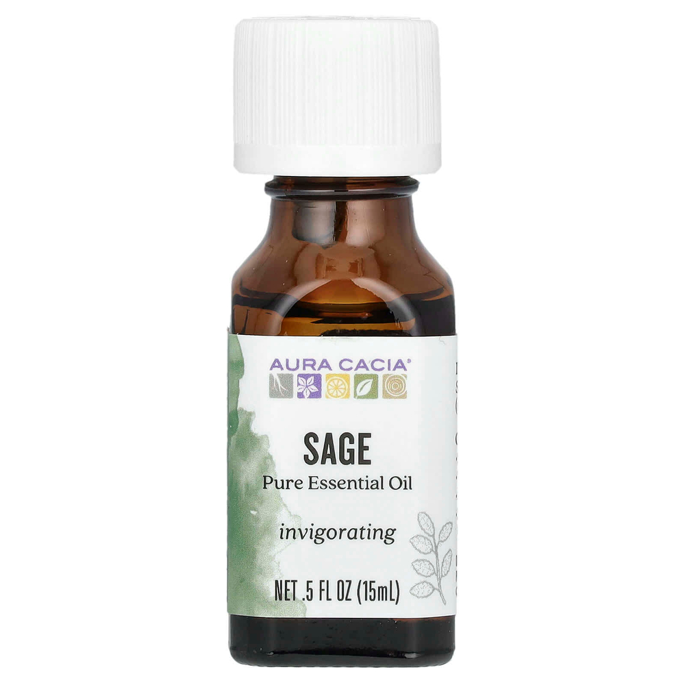 Aura Cacia, чистое эфирное масло, шалфей, 15 мл (0,5 жидк. унции)