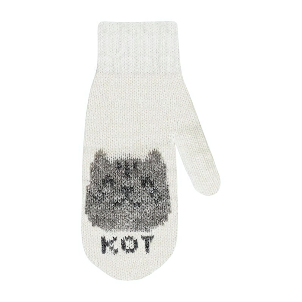 Варежки "Кот" белый/серый р. 14, 1 шт.