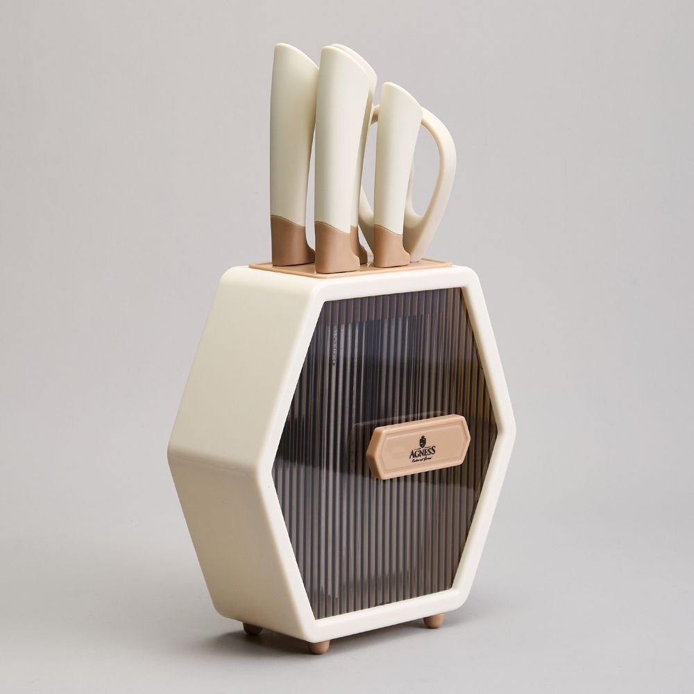 НАБОР НОЖЕЙ AGNESS НА ПЛАСТИКОВОЙ ПОДСТАВКЕ, 7 ПРЕДМЕТОВ