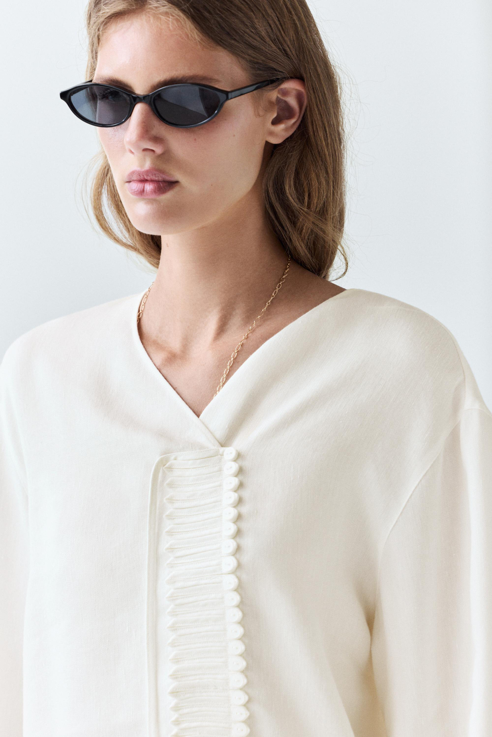 Massimo Dutti Блуза из льняной ткани с пуговицами, белый