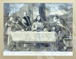 Массон Антуан. Ужин в Эммаусе. По картине Тициана  Франция, 1653-1700 г. Гравюра.