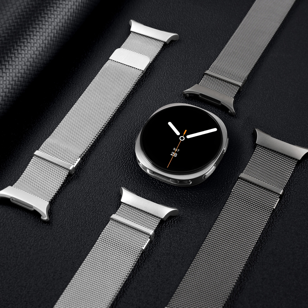 Ремешок из нержавеющей стали серого цвета (Gun-grey) от Dux Ducis для смарт часов Samsung Galaxy Watch 8 (40 и 44мм), серия Milanese Series (миланская петля)