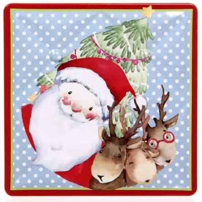 Банка жестяная 9*9*9см «Дед Мороз и Олени»