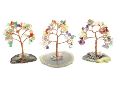 Дерево счастья на срезе агата с самоцветами 65*40*90 мм