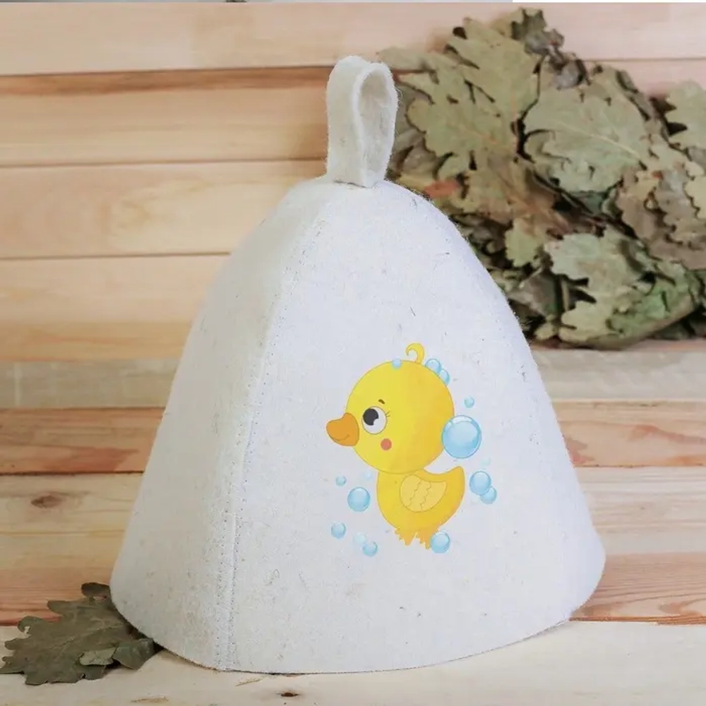 Шапка банная детская классическая с принтом «Утенок», цвет белый, (без упаковки)