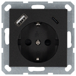 Розетка SCHUKO© с USB A+C с защитными шторками 16A 250V~ 2P+T USB 25W, цвет Антрацит