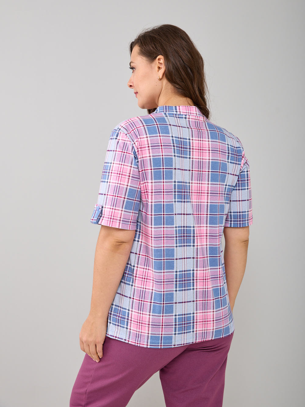 Блузка БЛ-122/сероголубой-розклетка