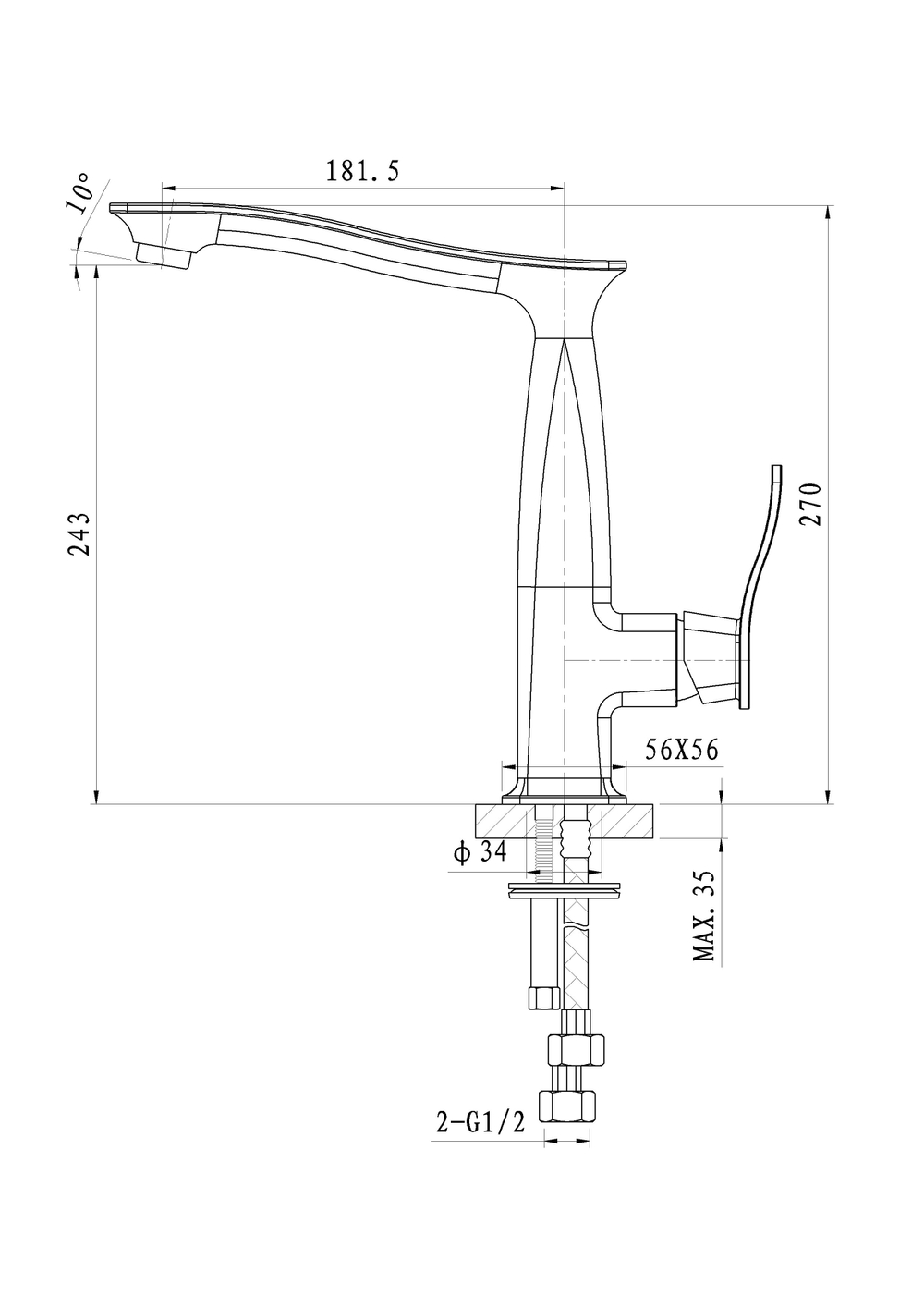 Смеситель для кухни WONZON & WOGHAND NAVIA, Хром (WW-182101-CR)