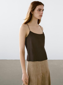 Massimo Dutti Топ на тонких бретелях с рельефным узором, коричневый