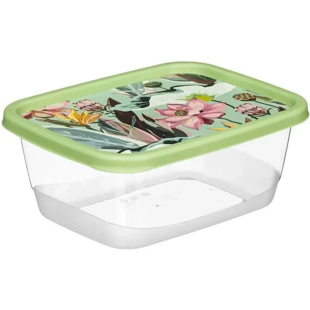 Контейнер для продуктов прямоугольный 0,85л с декором (зеленый)