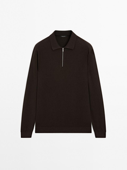 Massimo Dutti Свитер поло с молнией, коричневый