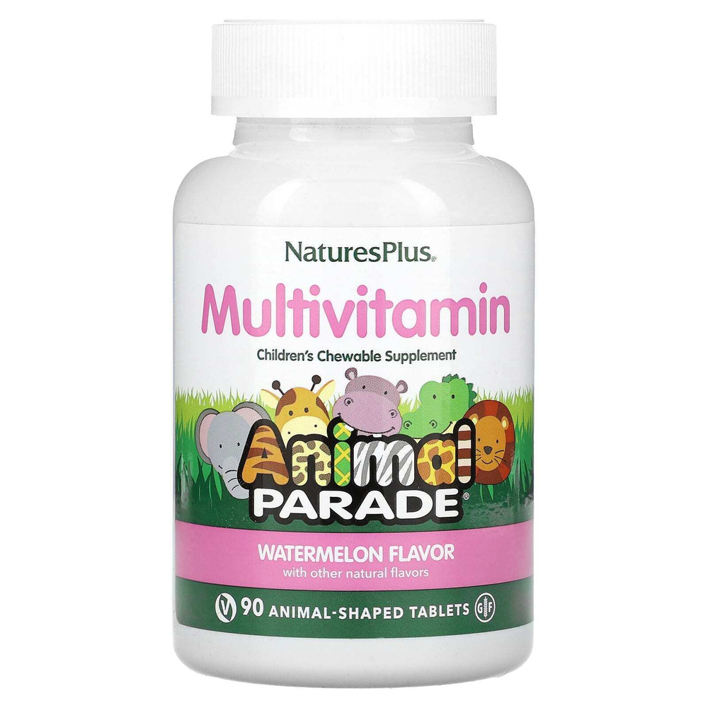 NaturesPlus, Animal Parade, жевательные мультивитамины для детей, со вкусом арбуза, 90 таблеток в форме животных
