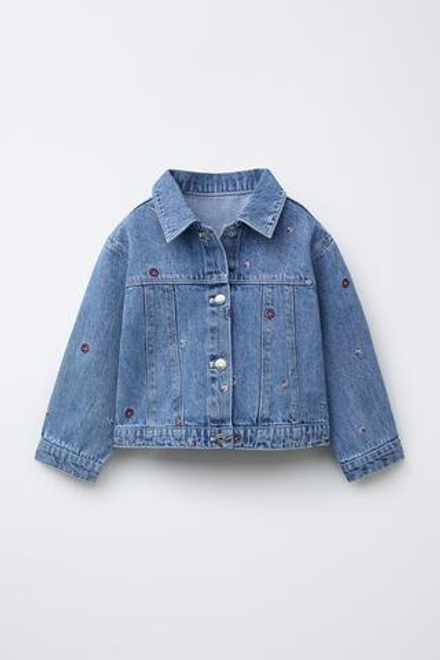 ZARA ДЖИНСОВАЯ КУРТКА С ВЫШИВКОЙ, ВЫЦВЕТШИЙ СИНИЙ