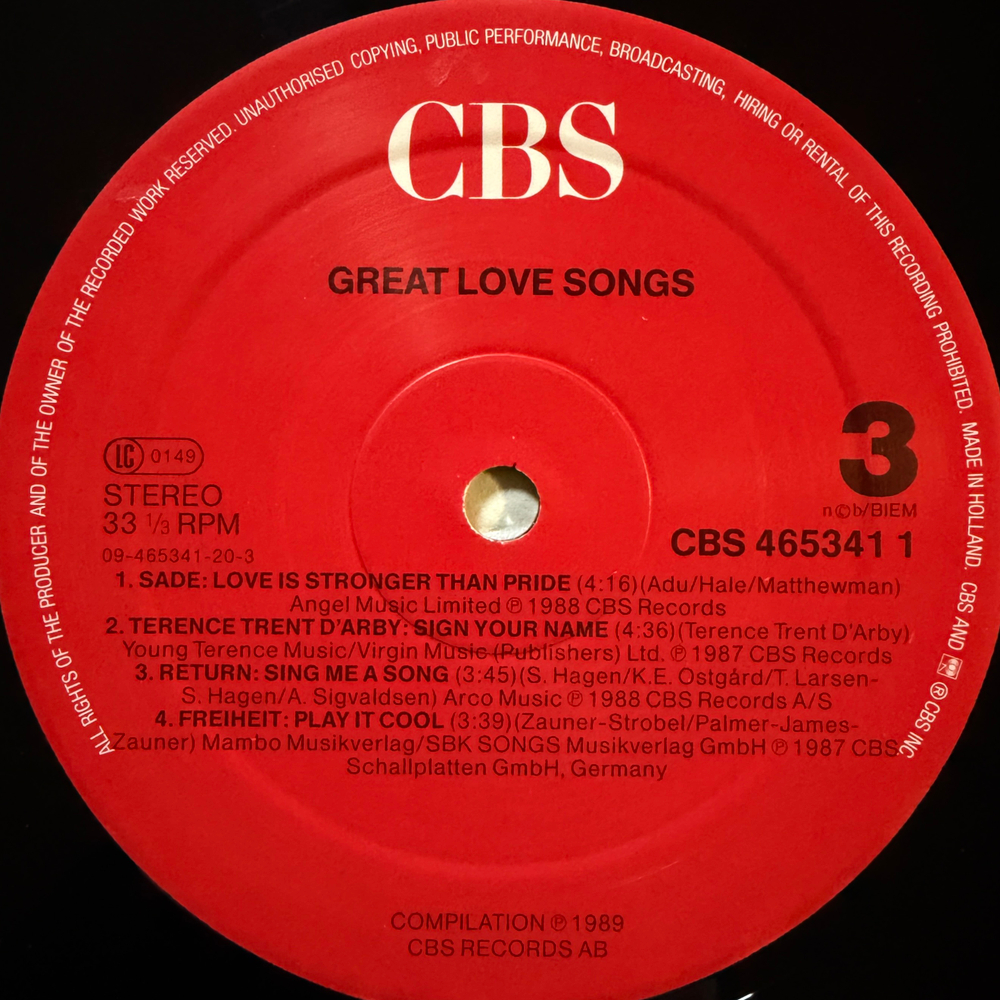 Сборник Great Love Songs 2LP (Голландия 1989г.)