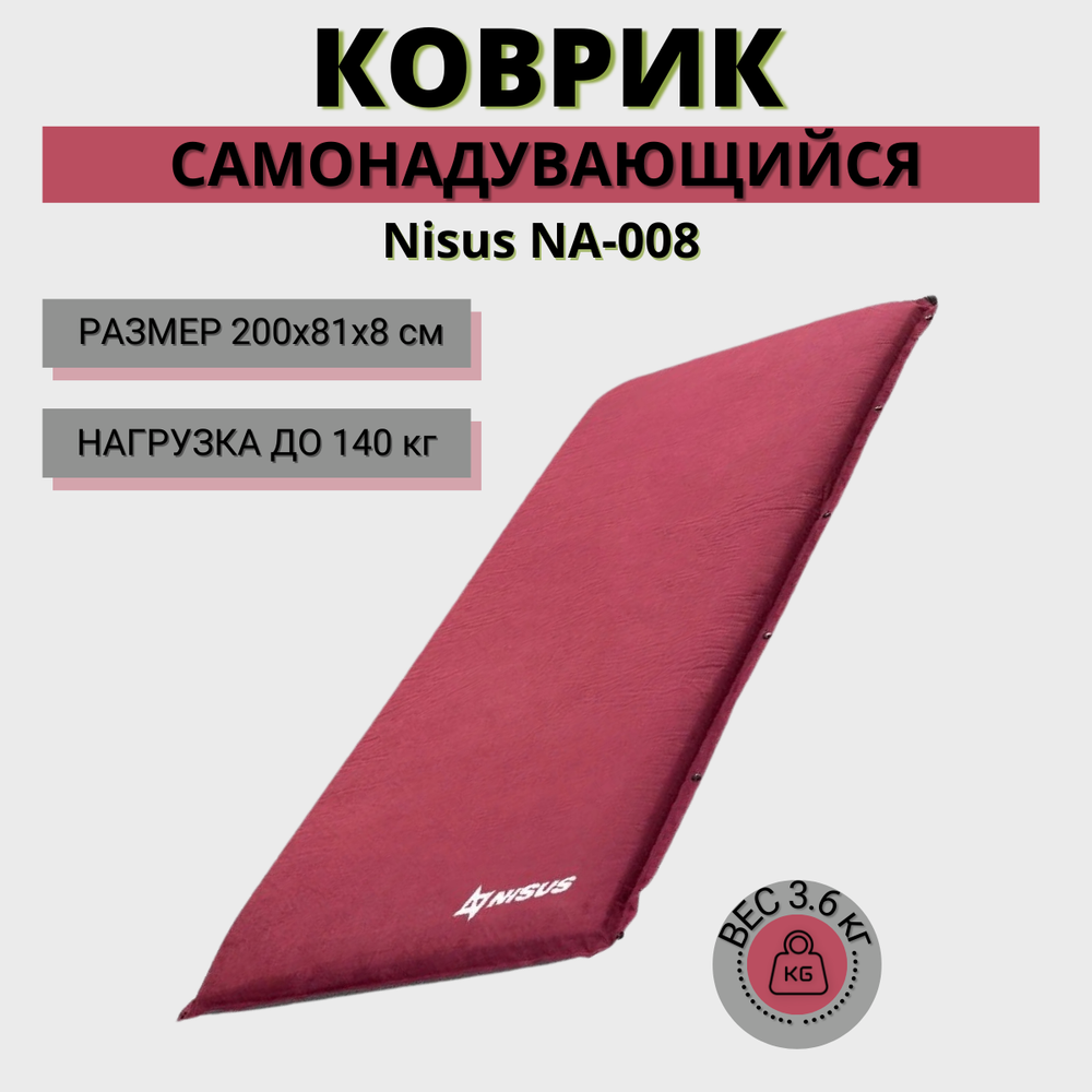 Толстый самонадувающийся коврик Nisus NA-008 200x81x8 см