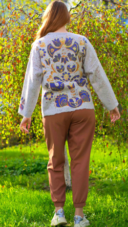 Шерстяной жакет "Синие травы", по мотивам старинных русских узоров