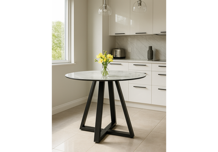 Стол стеклянный Woodville Норфолк 100 белый мрамор, черный