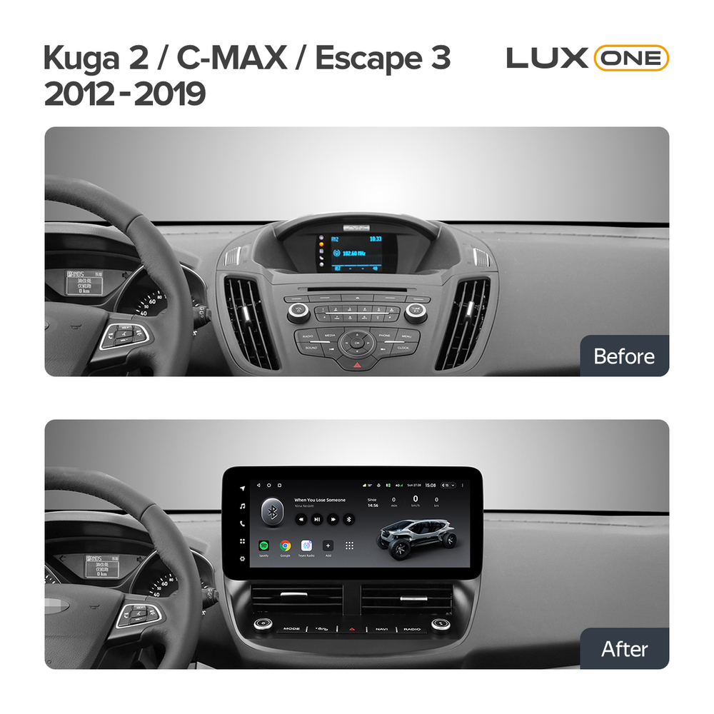 Магнитола для Ford Kuga 2 2013-2019 - Teyes LUX ONE 360 монитор 12.3" 2K QLED на Android 10, CarPlay, 4G SIM-слот, 6/128 ГБ, 4 камеры в комплекте