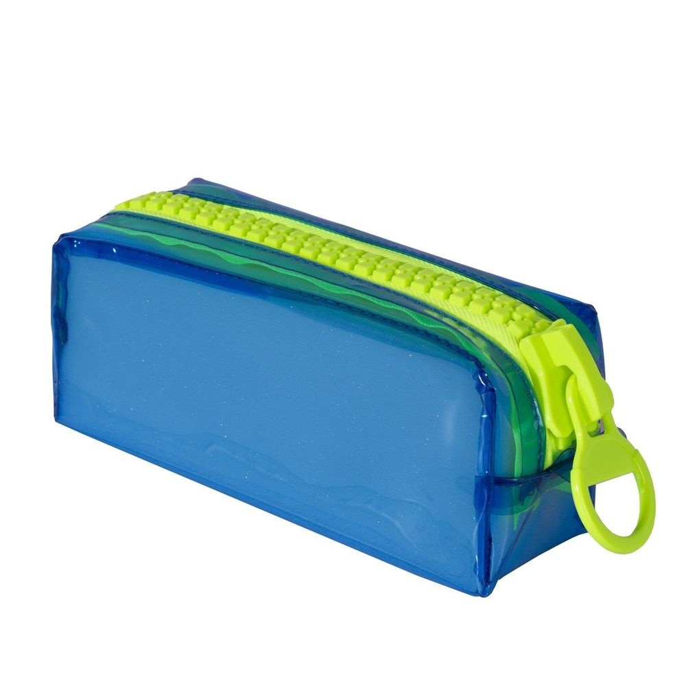 Пенал - косметичка Alingar, ПВХ-силикон, объемная желтая молния, 100 х 210 мм, прозрачный, синий