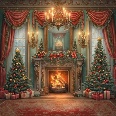 Камин в викторианском стиле Зима №1 фон неопреновый