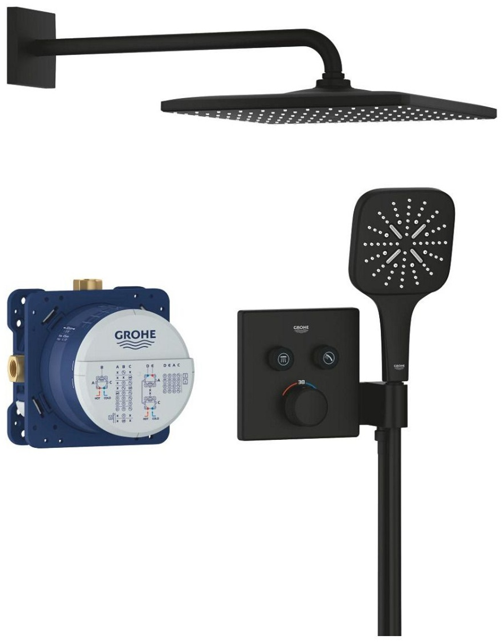 Набор для комплектации душа GROHE Grohtherm SmartControl: встраиваемый термостат, SmartBox, верхний душ, ручной душ, ограничитель расхода, фантомный ч