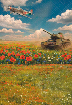 Самолет и танк в поле сюжет к 9-му Мая №2 - фон неопреновый