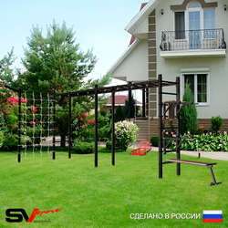 Уличная шведская стенка Sv Sport рукоход х 2 с комплектом турник прямой У55955 (Брусья/Стойка/Скамья/Со спинкой/Кронш бокс/Сетка)