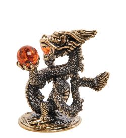 Народные промыслы AM-2787 Фигурка «Дракон Китай» (латунь, янтарь)