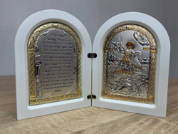 Складень, Георгий Победоносец, Молитва, икона арочная, белое дерево 140x200