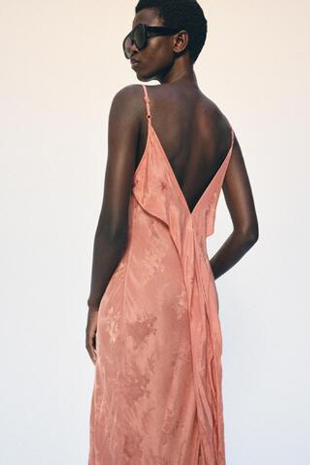 ZARA ЖАККАРДОВОЕ ПЛАТЬЕ С КРУЖЕВОМ — ZW COLLECTION, ЛОСОСЕВЫЙ
