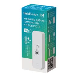 USN-A500 TS-WF WHITE Умный ИК-датчик температуры и влажности Wi-Fi+Bluetooth. на батарейках AAAx2 н-к. 12м. Накладной. Белый. Голосовое управление+приложение UnielSmart. TM Uniel