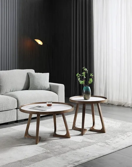 Журнальный столик Vario Ø60х52 см, белая керамика, орех