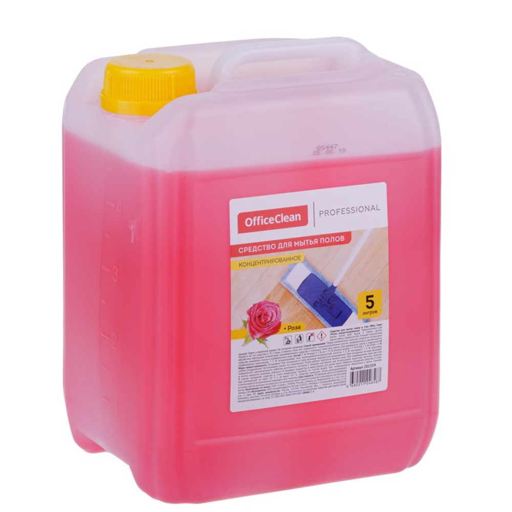 Средство для мытья полов OfficeClean Professional "Роза", концентрат, канистра, 5 литров