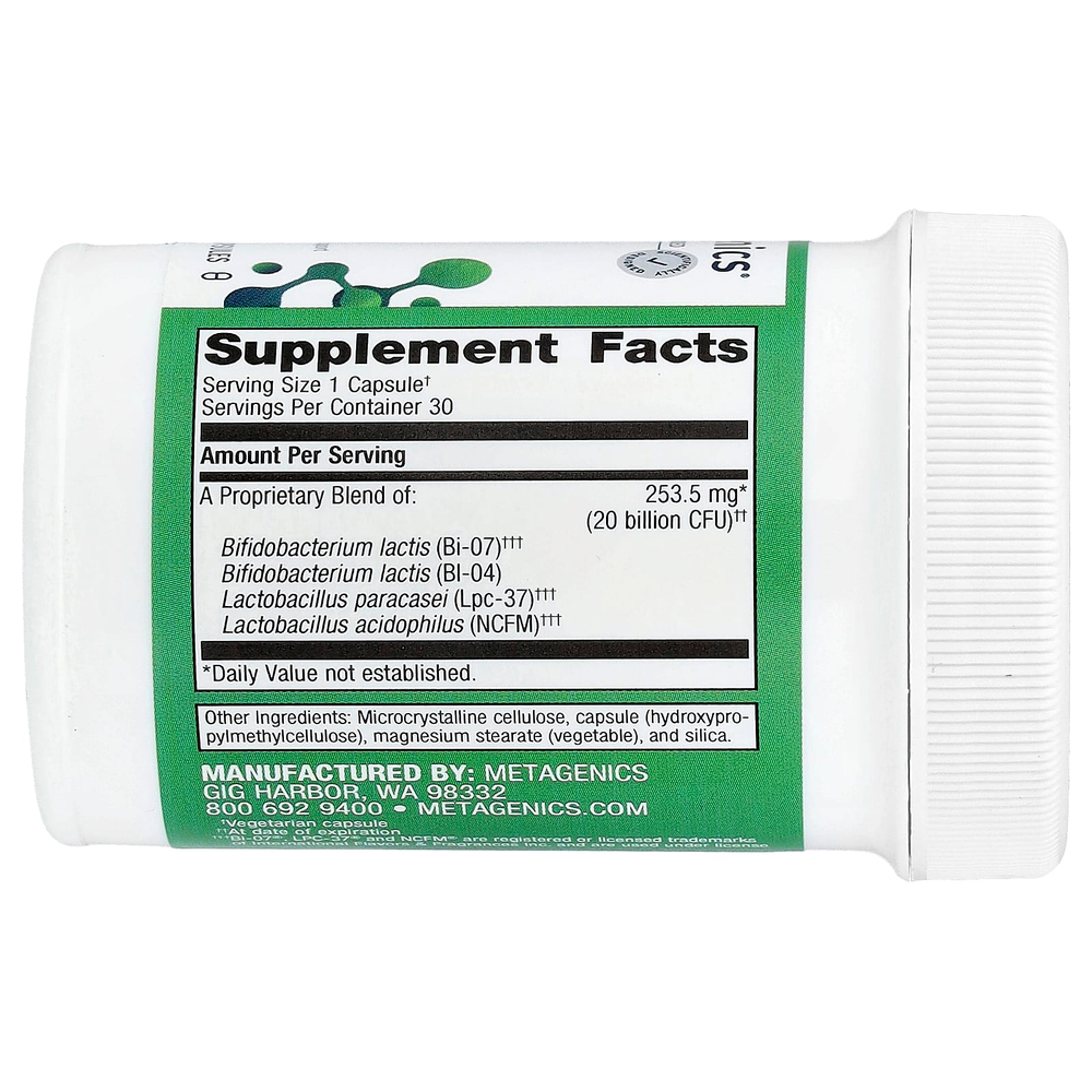 Metagenics, UltraFlora®, восстанавливающий пробиотик, 30 капсул (253,5 мг (20 млрд КОЕ) в 1 капсуле)