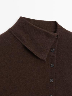 Massimo Dutti Кардиган с высоким воротником из 100% кашемира, шоколадный
