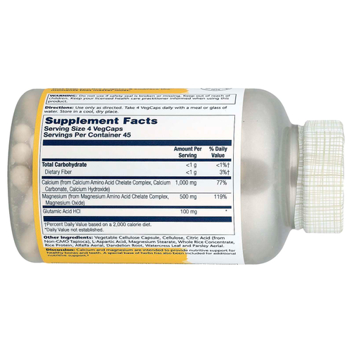 Solaray, Кальций и магний в соотношении 2:1, 180 вегкапсул