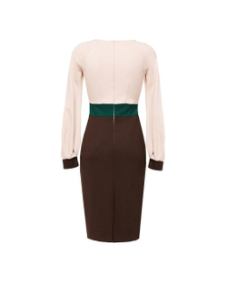 Платье с отрезным лифом коричнево-бежевое 07-02-19FW