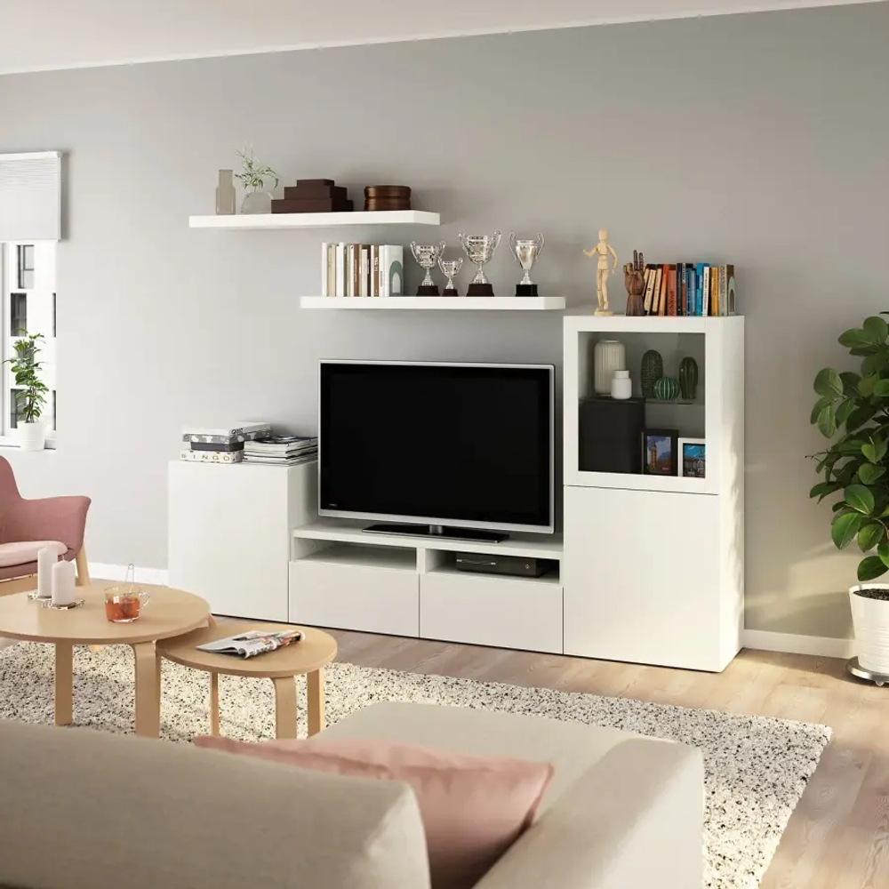 Комплект мебели д/гостиной  - IKEA BESTÅ/BESTA LACK, 129x42x240см, белый, БЕСТО ЛАКК ИКЕА