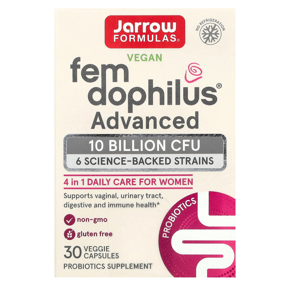 Jarrow Formulas, Vegan Fem Dophilus, улучшенный продукт, 10 млрд КОЕ (250 мг), 30 растительных капсул
