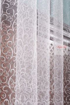 Тюль сетка с вышивкой Веточки-2 (белый)