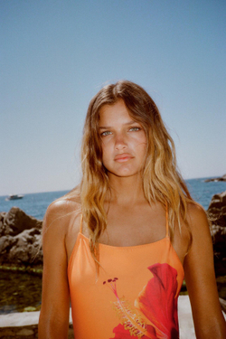 ZARA КУПАЛЬНИК С ЦВЕТОЧНЫМ ПРИНТОМ, ОРАНЖЕВЫЙ