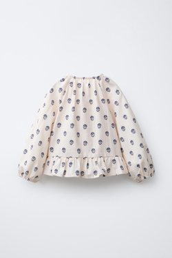 ZARA БЛУЗА С ЦВЕТОЧНЫМ ПРИНТОМ, ЭКРЮ