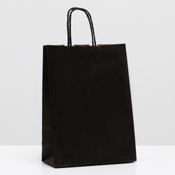 Крафт пакет 180 х 80 х 250 мм с крученными ручками, чёрный