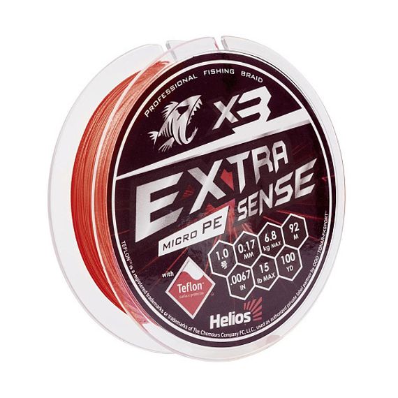 Шнур Helios Extrasense X3 PE Red 92m   1/15LB 0.17mm (HS-ES-X3-1/15LB)