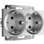Розетка двойная с заземлением (серебряный матовый)