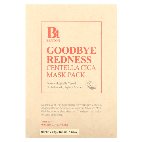 Benton, Goodbye Redness Centella Cica, маска для лица, 10 шт. по 23 г (0,81 унции)
