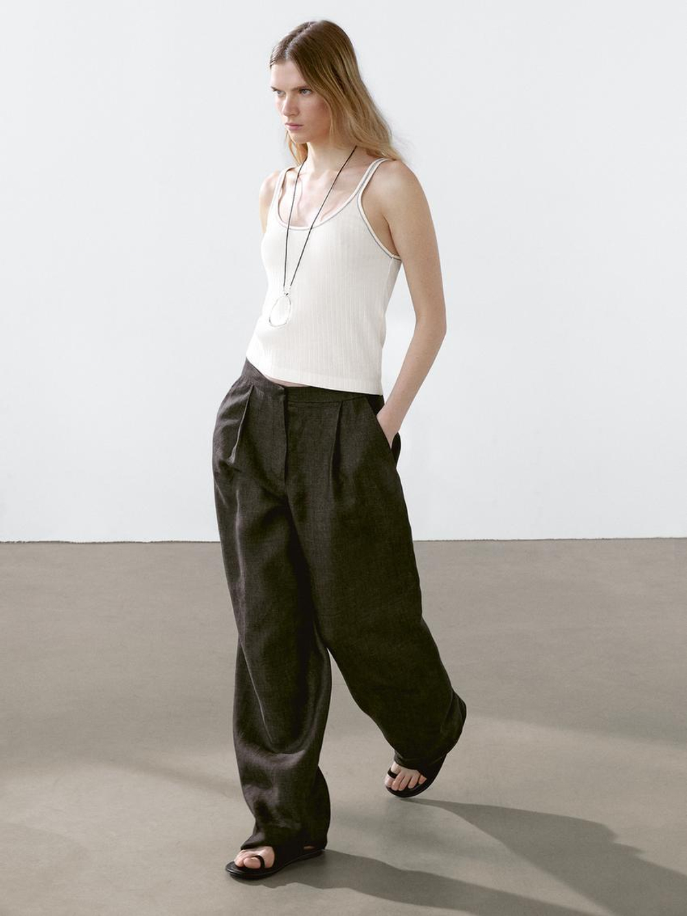 Massimo Dutti Футболка из 100% хлопка без рукавов, натуральный, кремовый