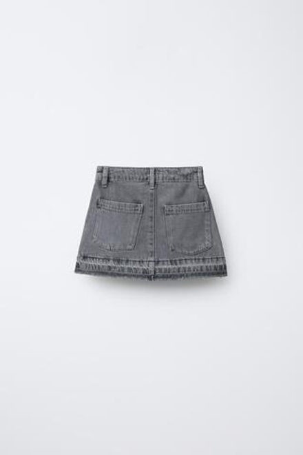 ZARA ДЖИНСОВАЯ ЮБКА С ЗАКЛЕПКАМИ, ТЕМНО-СЕРЫЙ