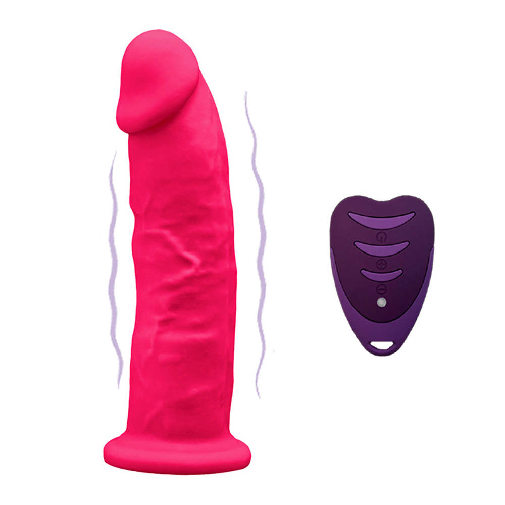 Ярко-розовый вибратор-реалистик 17,5см с пультом ДУ SilexD Premium Silicone Vibration 7" Model 2