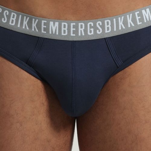 Мужские трусы брифы набор 3 в 1 темно-синие с серой резинкой Bikkembergs BKK1USP02TR0055